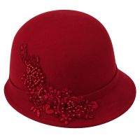 Wool Cloche Hat with Embroidery Flower