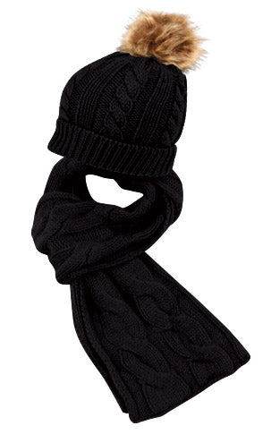 The Knit Pom Pom Beanie & Scarf Set - Mike The Hatter display picture 1