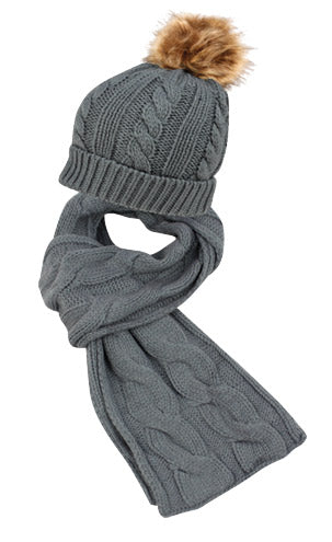 The Knit Pom Pom Beanie & Scarf Set - Mike The Hatter display picture 2