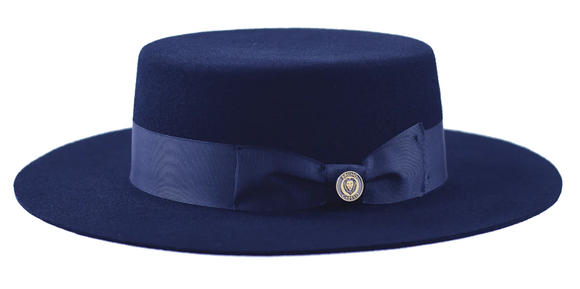 Retro Plaid Stingy Brim Navy Blue Bucket Hat High Grade Luxury