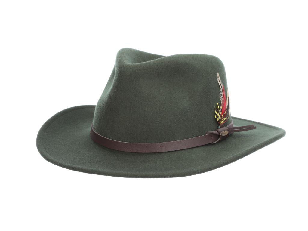 Scala Dakota Hand Made Crushable Wool Felt Outback Hat Pine / XL
