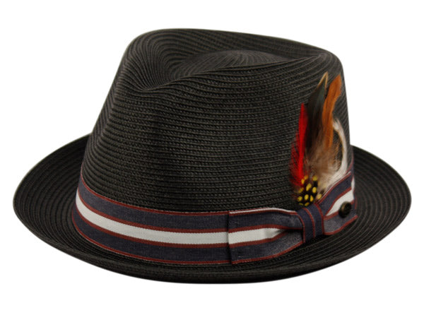 Stripe Band Poly Braid Straw Fedora - Mike The Hatter display picture 3