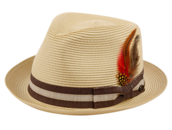 Stripe Band Poly Braid Straw Fedora - Mike The Hatter display picture 3